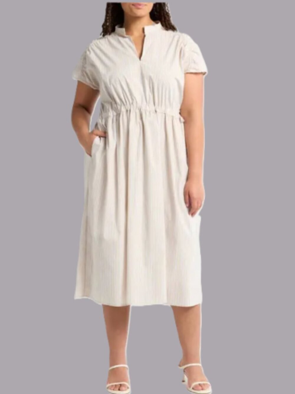 MELLODAY Stripe Poplin Midi Dress. Plus Size 1X